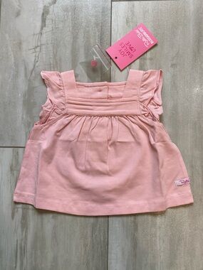 NWT RuffleButts Essentials Baby Pink Square Neck Flutter Sleeve Top girls 3-6M